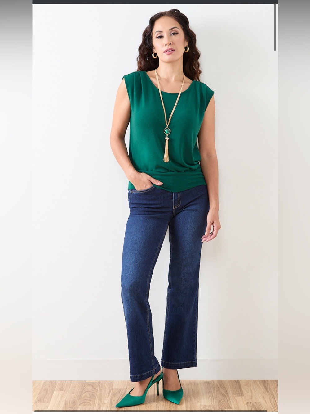 NWT Cleo Petite Emerald Green Lightweight Blouson Knit Top M - Sold Out - Picture 7 of 16